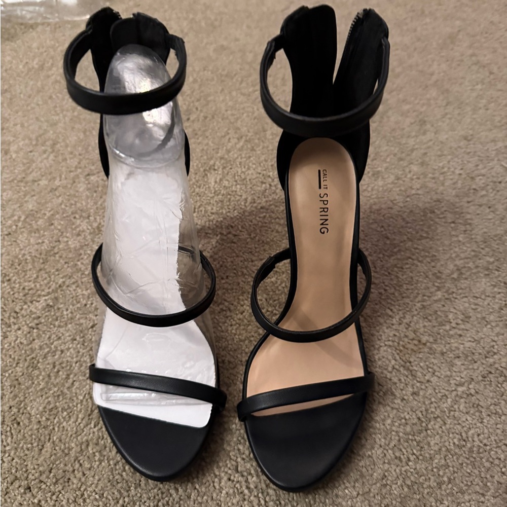Brand New Black Strappy Heeled Sandals, Size 8.5